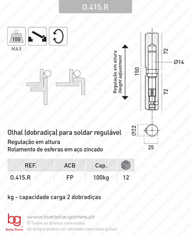 Olhal (dobradi�a) para soldar regul�vel - A�O